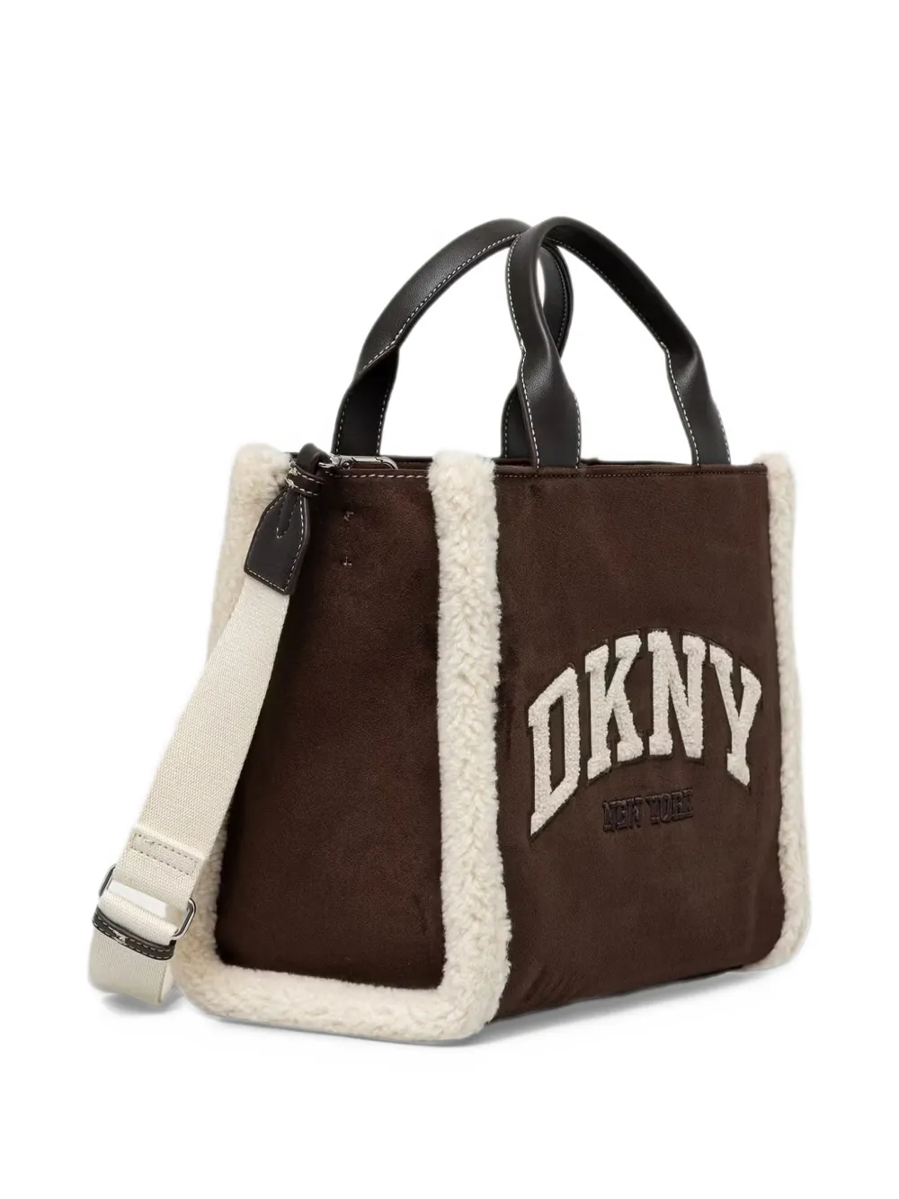 DKNY Hadlee logo-appliqué shearling-trim tote bag Bruin
