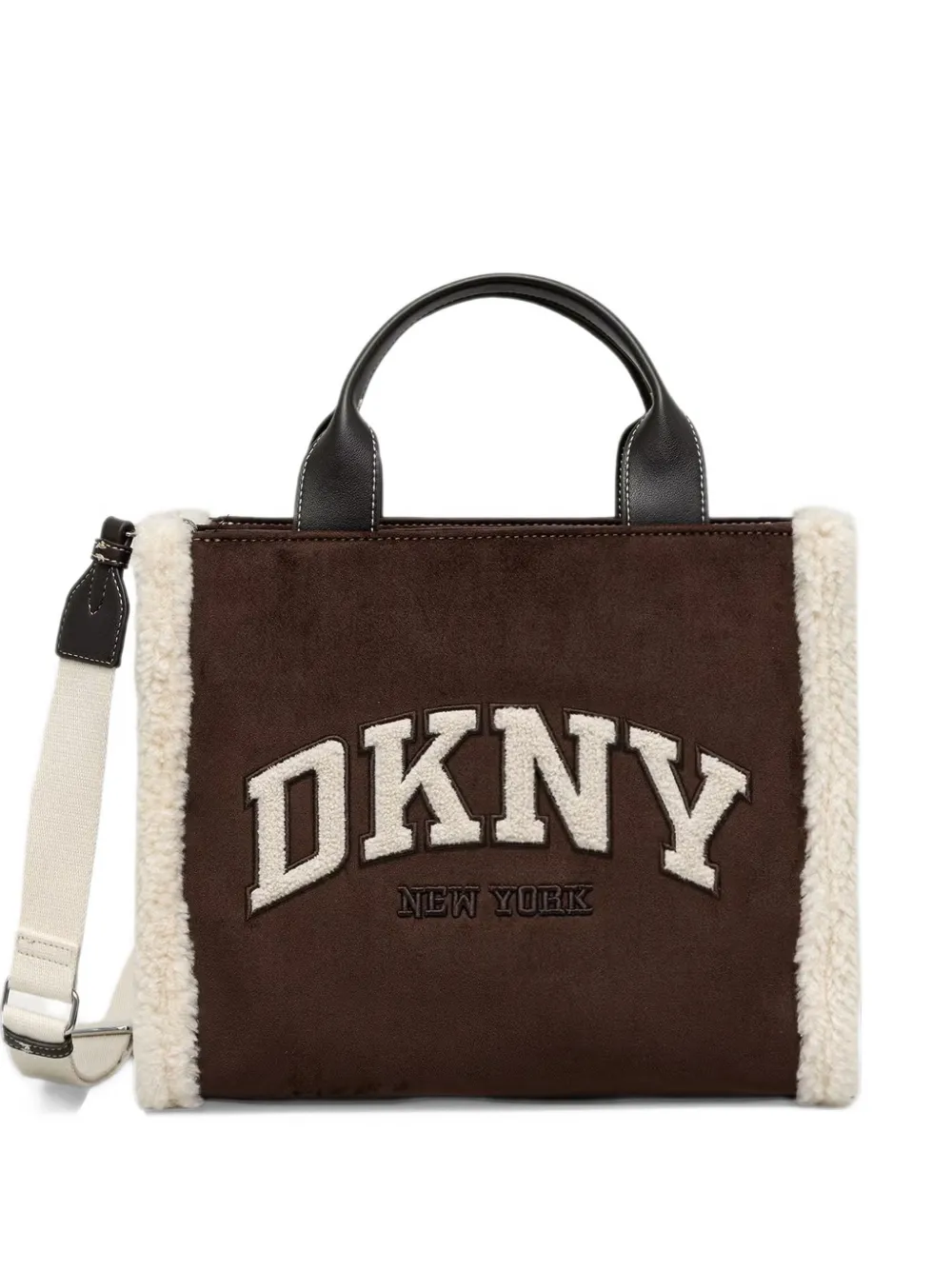 DKNY Hadlee logo-appliqué shearling-trim tote bag Bruin