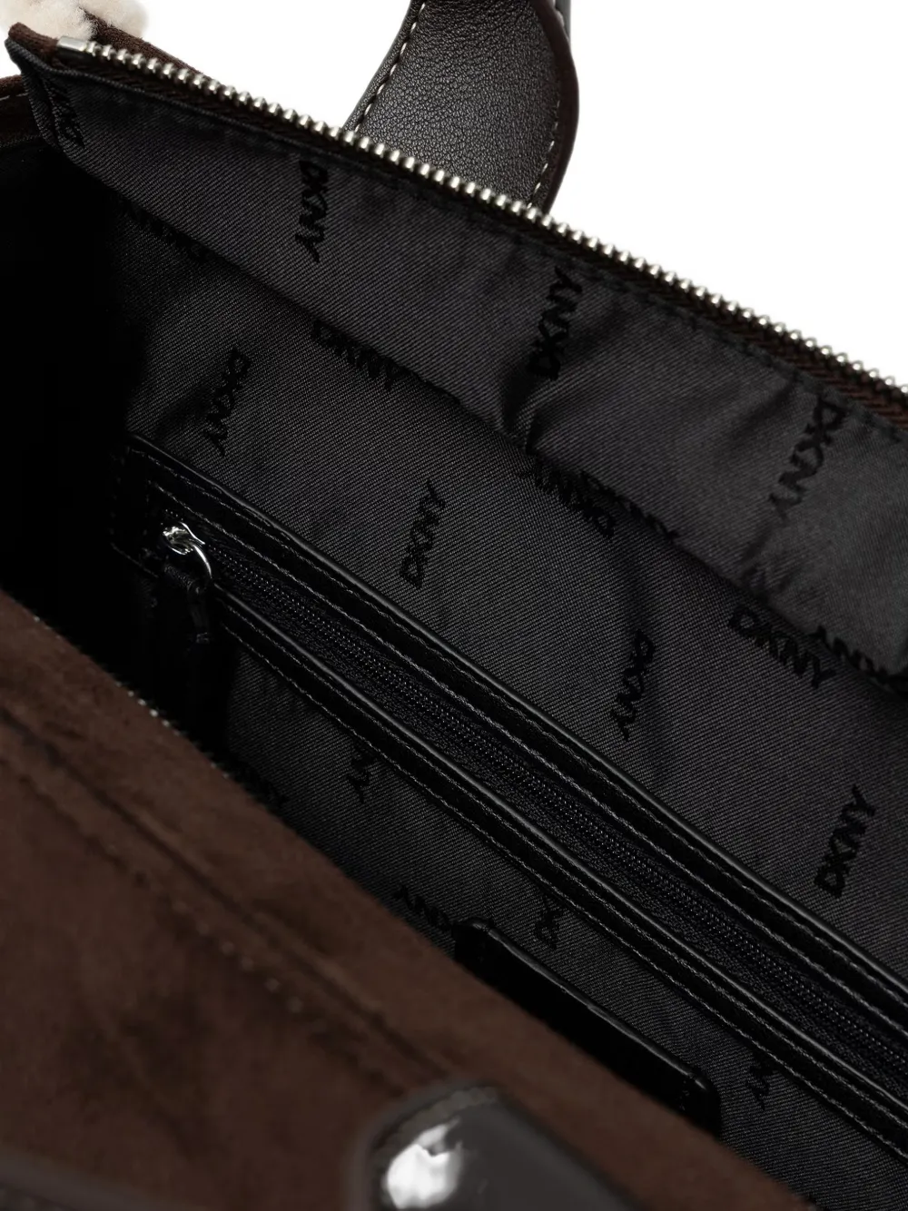 DKNY Hadlee logo-appliqué shearling-trim tote bag Bruin