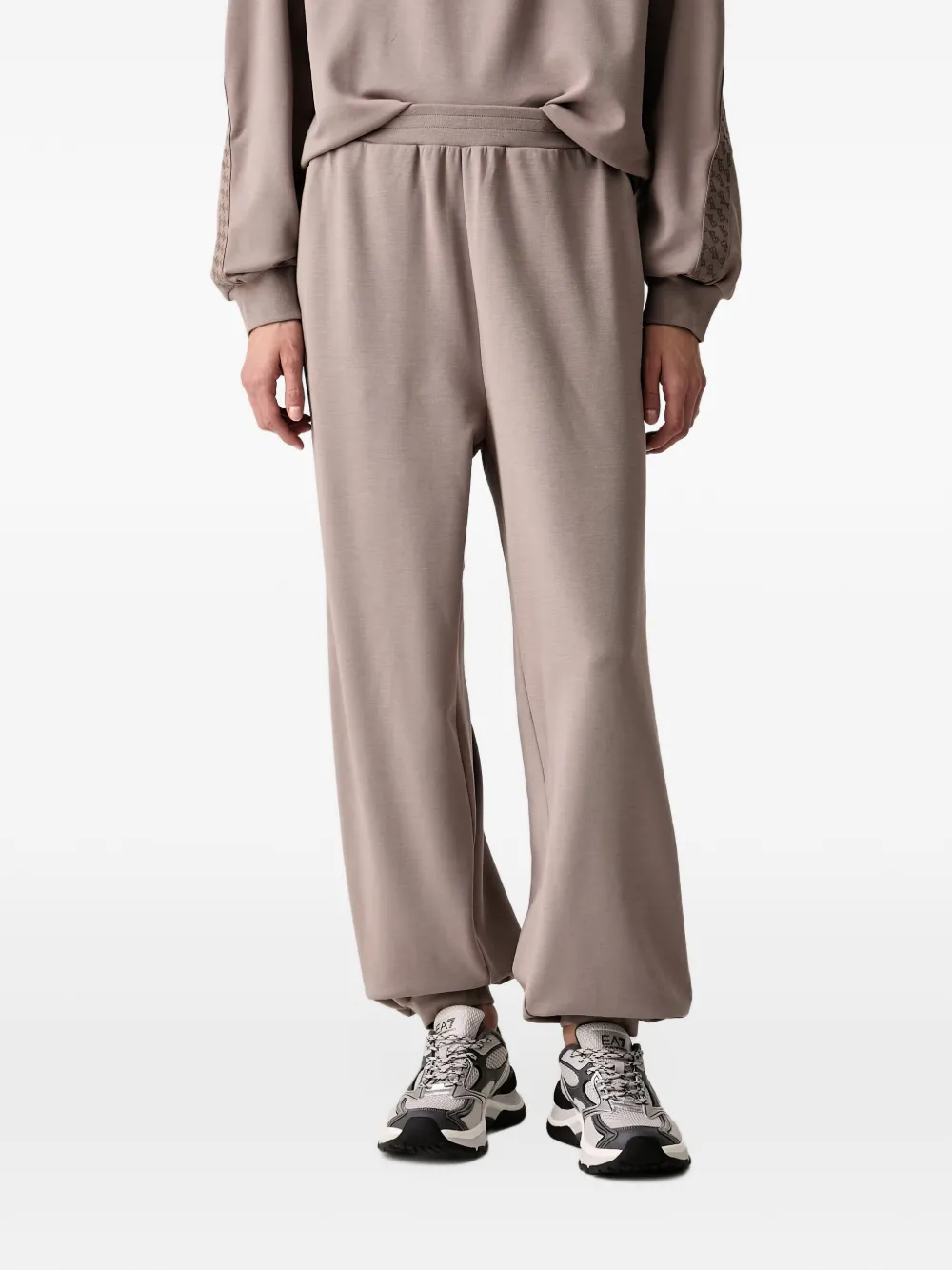 Ea7 Emporio Armani logo-tape ribbed-trim tracksuit Beige