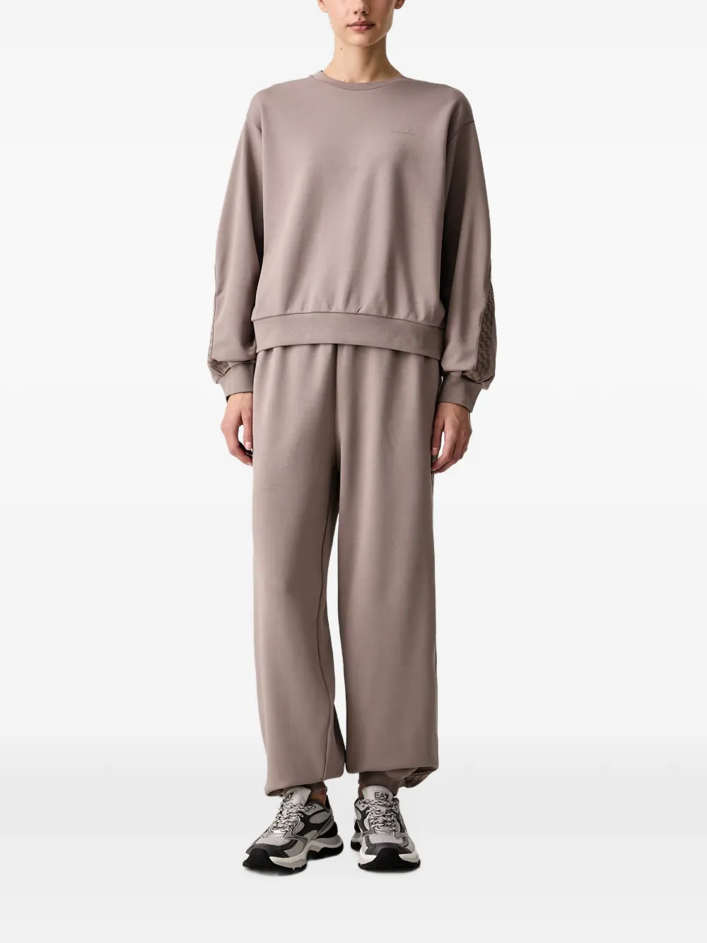 Ea7 Emporio Armani logo-tape ribbed-trim tracksuit Beige