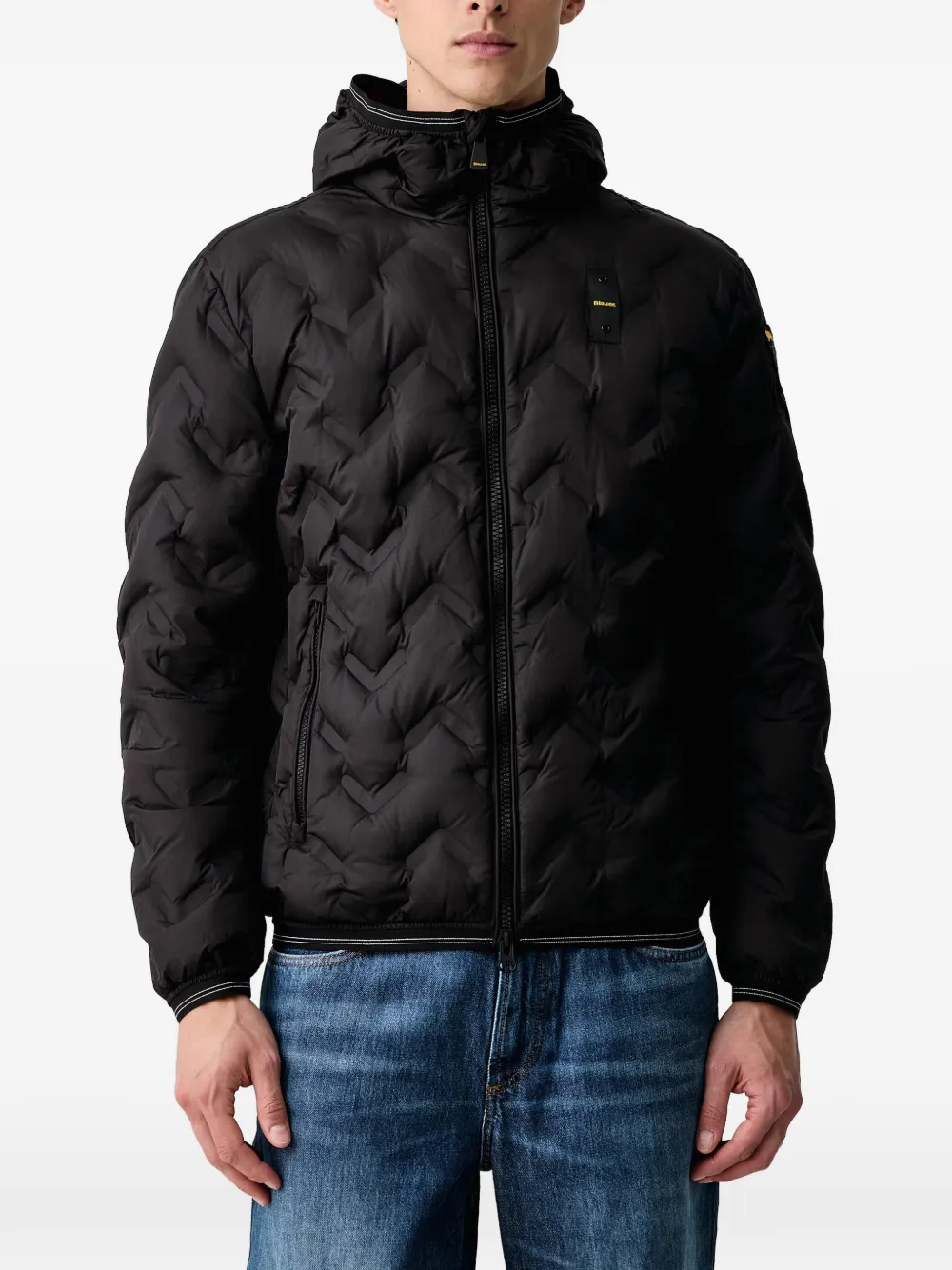 Blauer Piery chevron-quilted hooded jacket Zwart