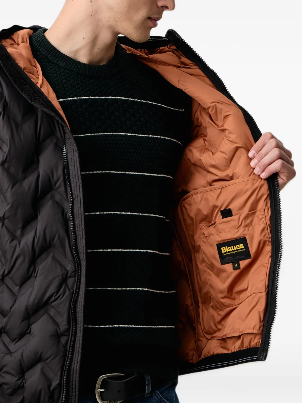 Blauer Piery chevron-quilted hooded jacket Zwart