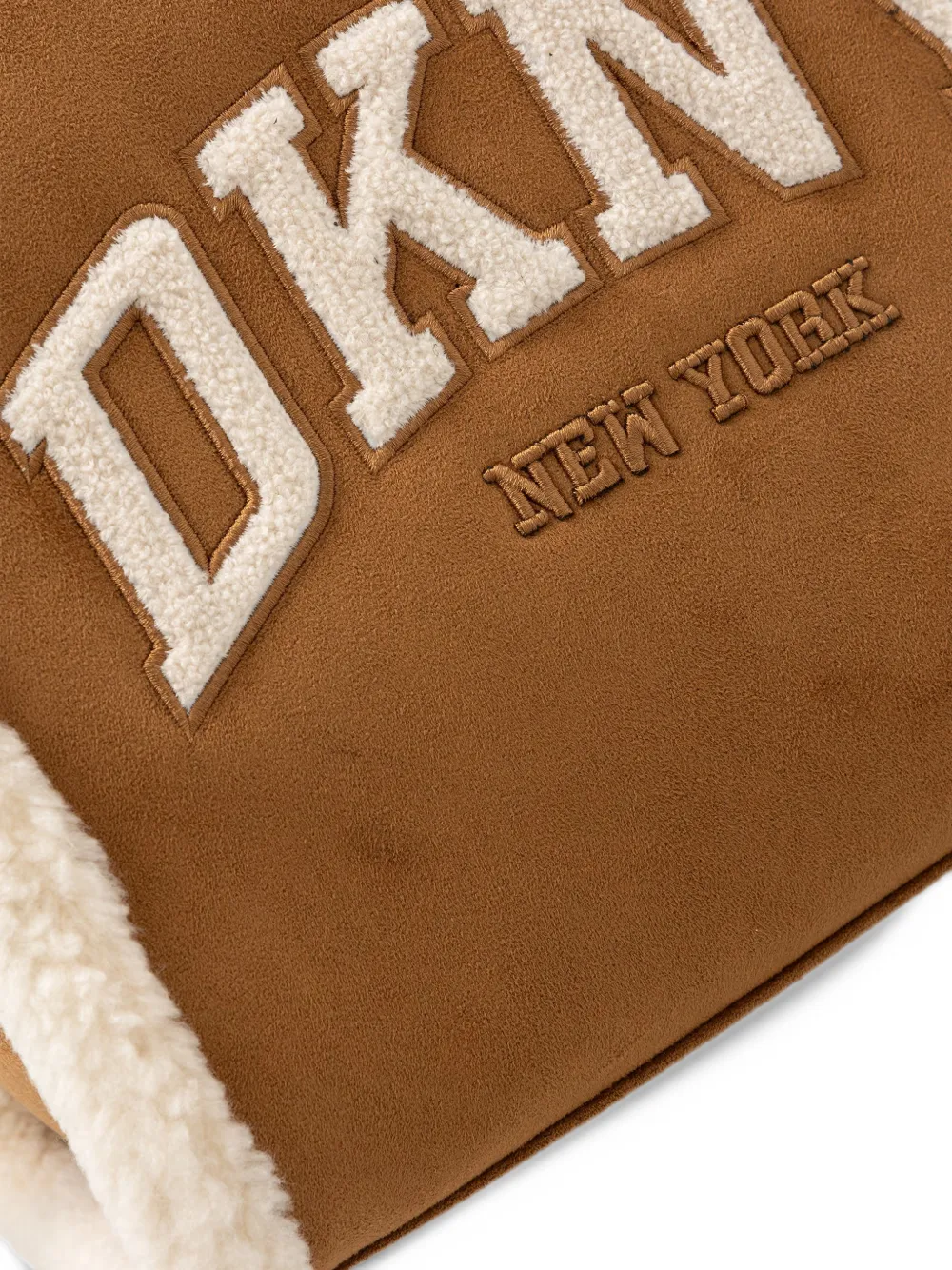 DKNY Hadlee logo-embroidered shearling-trim tote bag Bruin