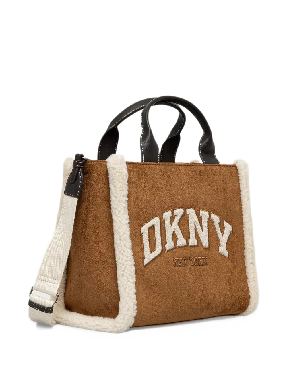 DKNY Hadlee logo-embroidered shearling-trim tote bag Bruin