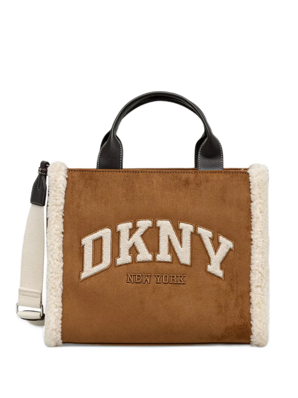 DKNY Hadlee logo-embroidered shearling-trim tote bag Bruin
