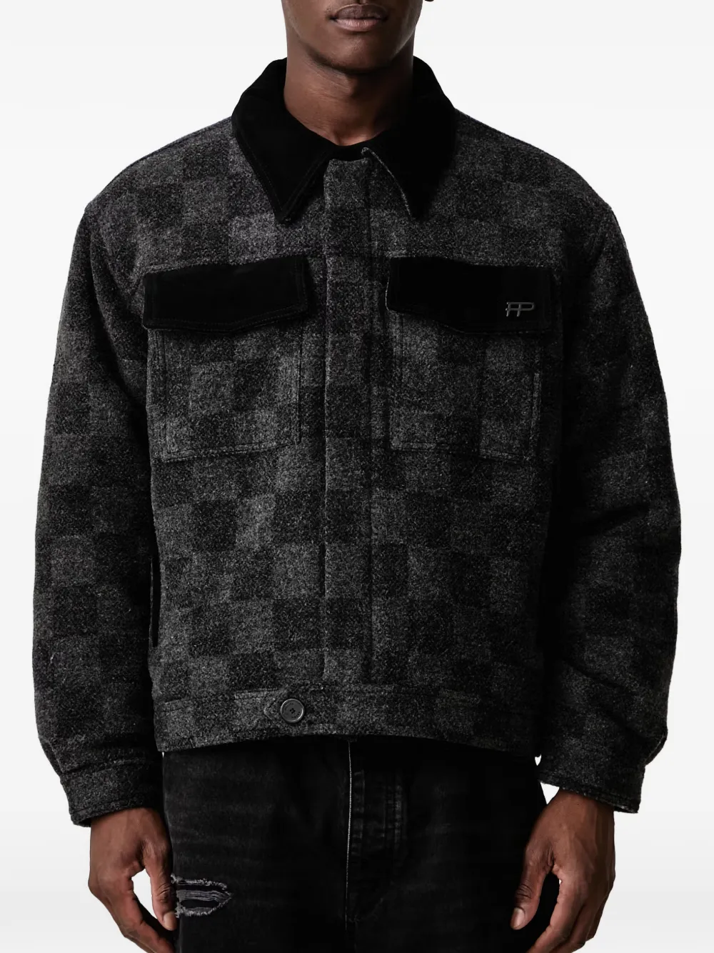 Filling Pieces checkerboard-pattern zip-up shirt jacket Grijs