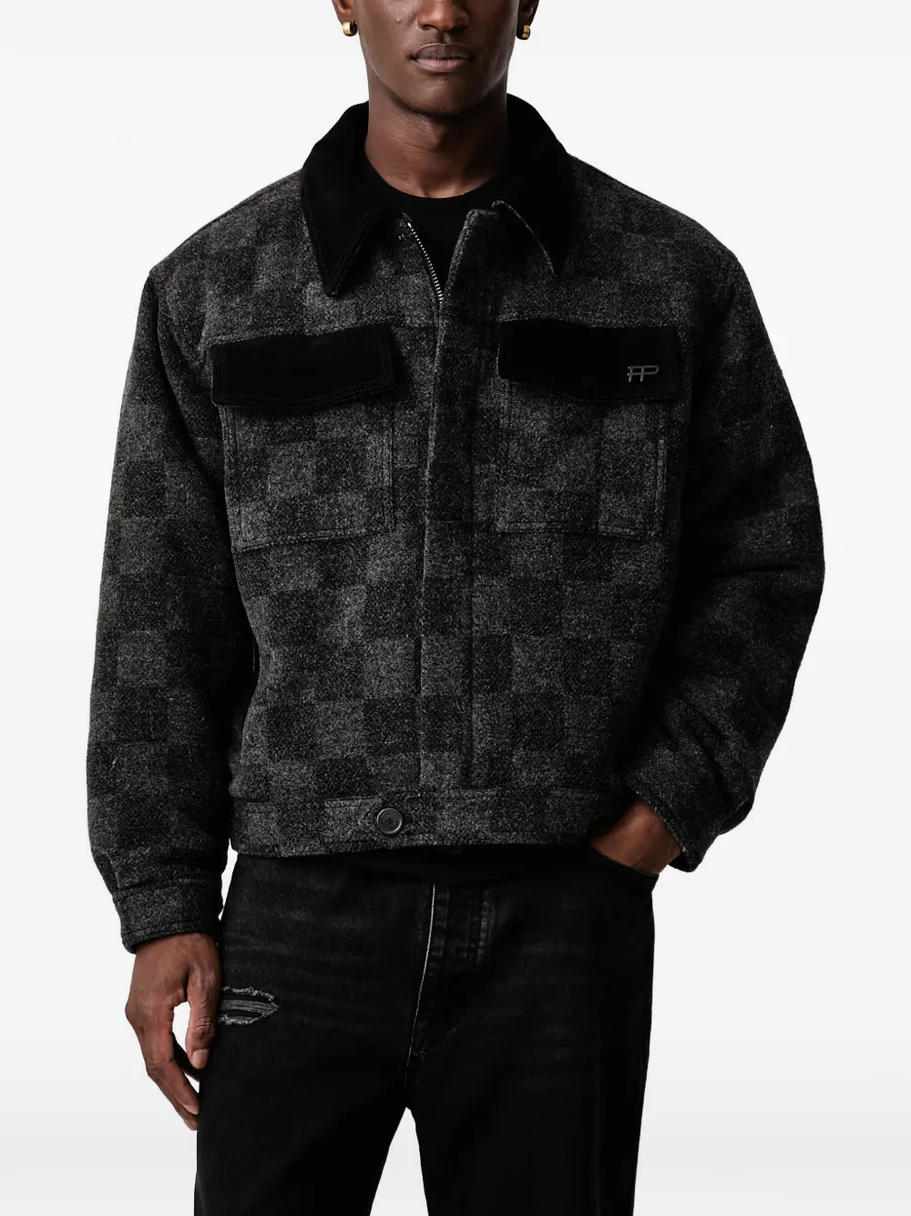 Filling Pieces checkerboard-pattern zip-up shirt jacket - Grigio