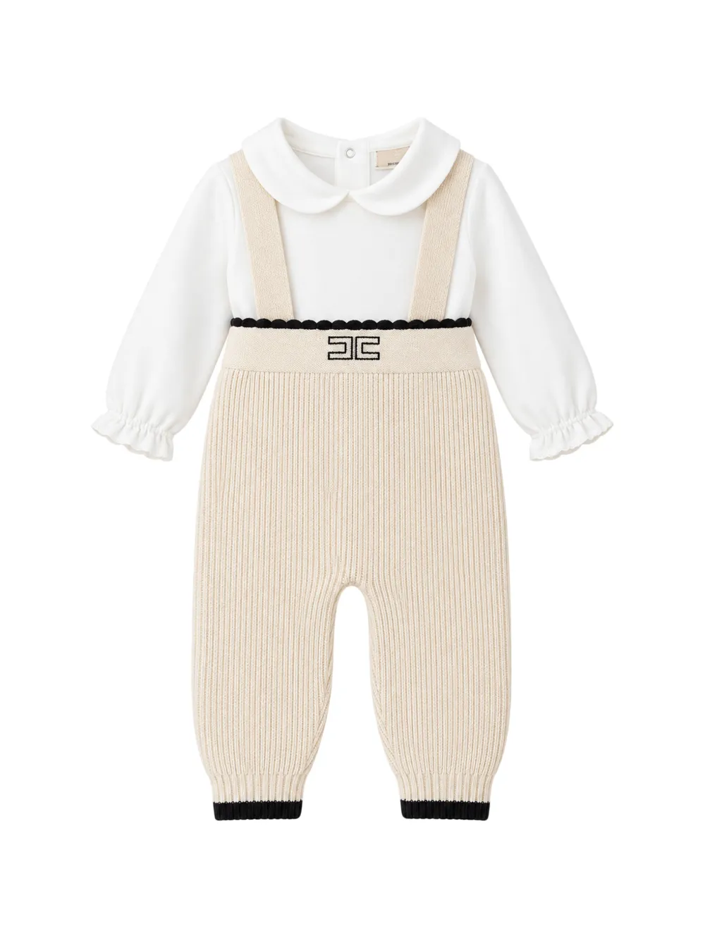 Elisabetta Franchi La Mia Bambina logo-embroidered ribbed-knit babygrow Wit