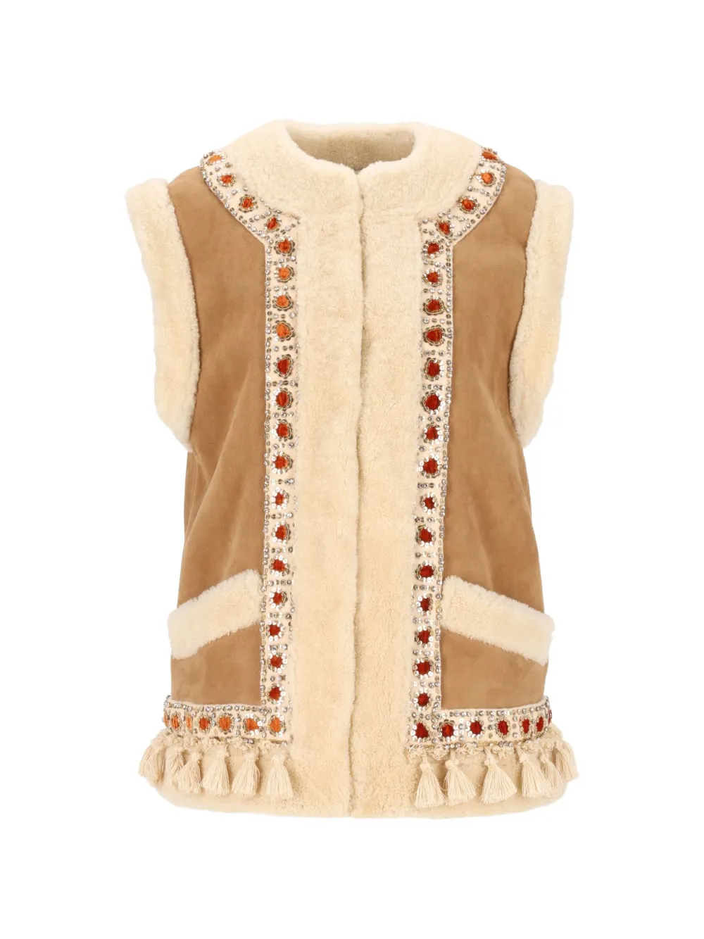 Valentino Garavani jewel-embellished shearling gilet - Braun