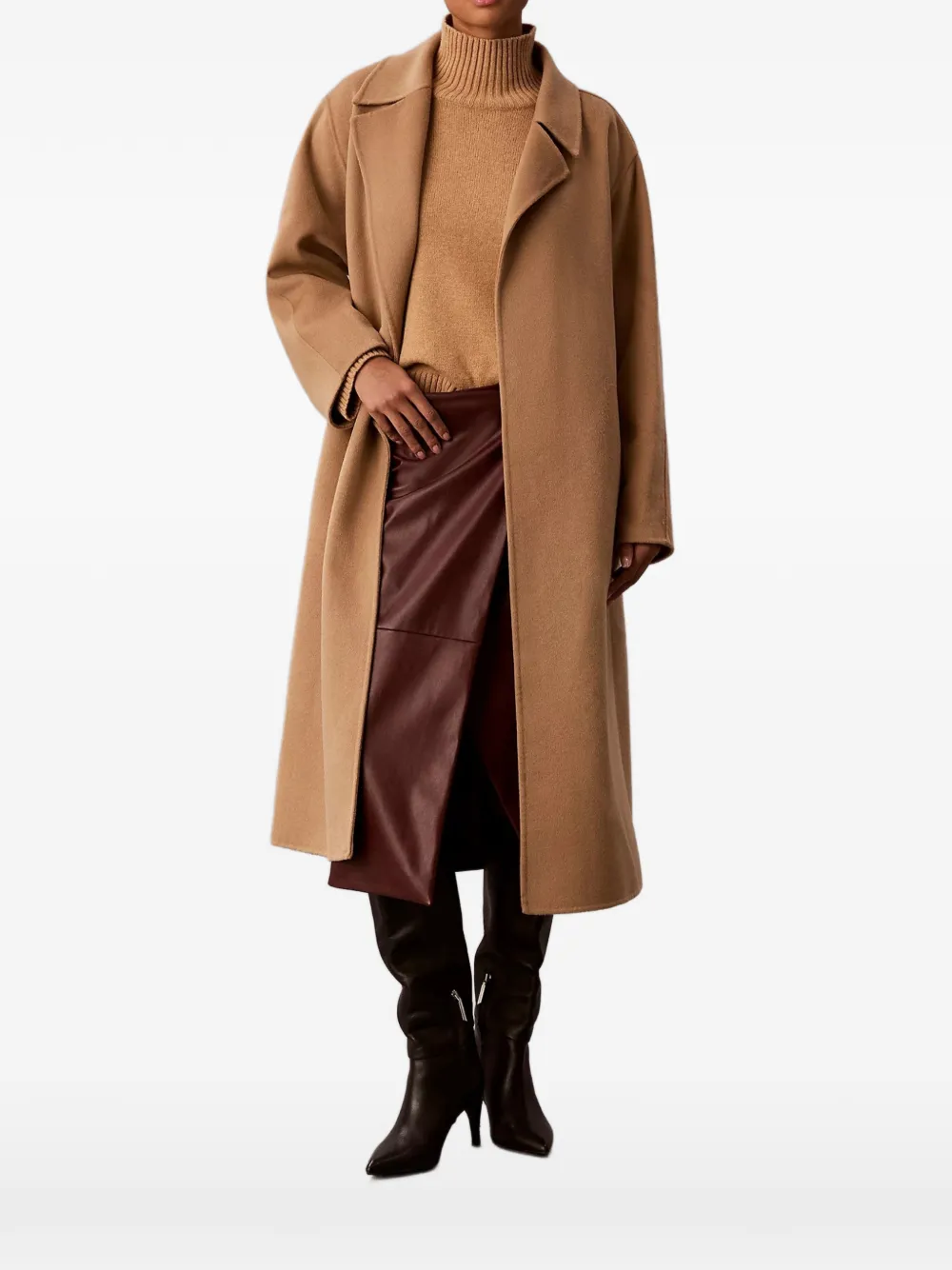 Calvin Klein belted notch-lapel coat - Brown