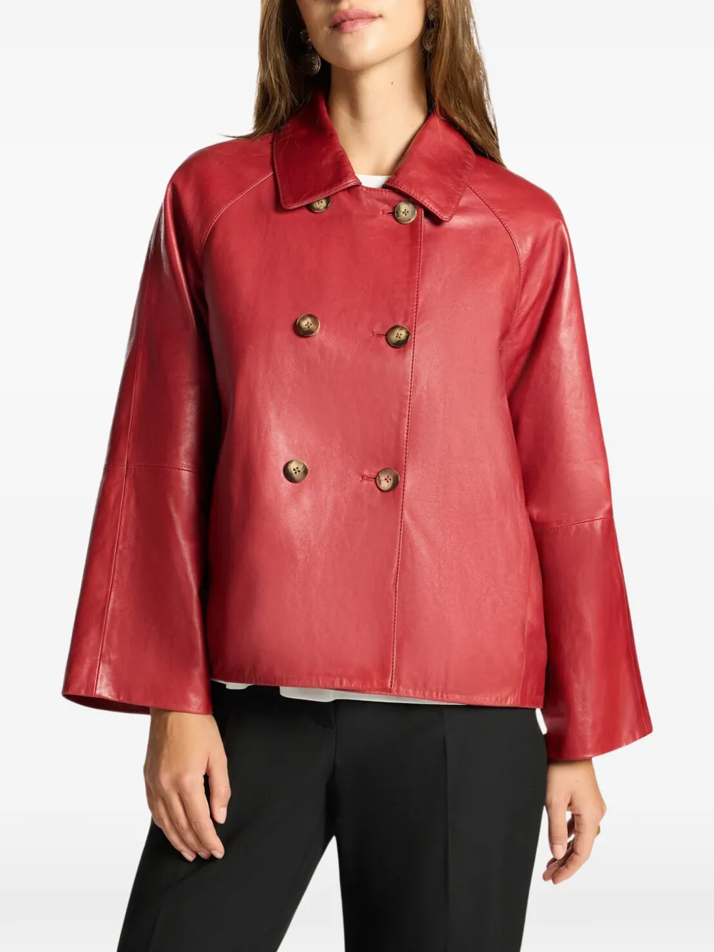 ELENA MIRÒ double-breasted leather jacket Rood