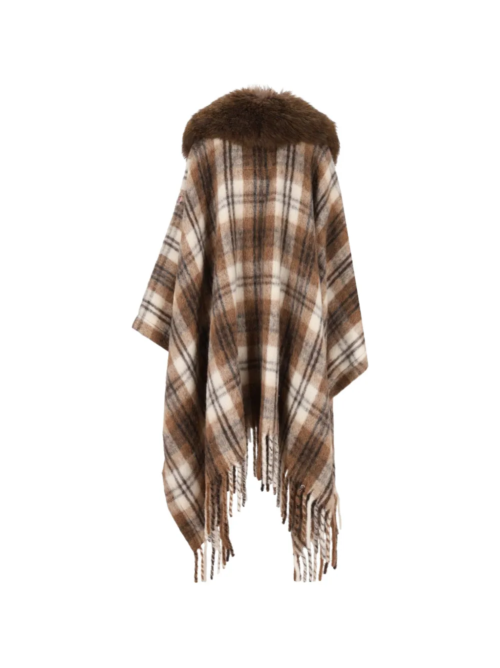 Moncler Grenoble check-pattern shearling-collar cape Bruin