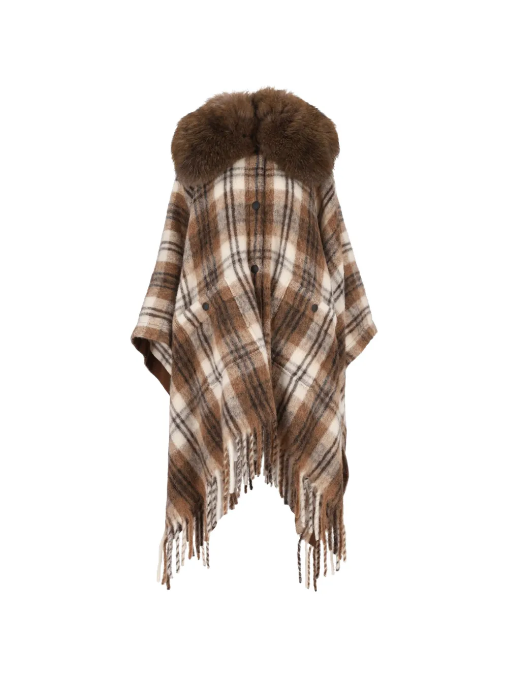 Moncler Grenoble check-pattern shearling-collar cape Bruin