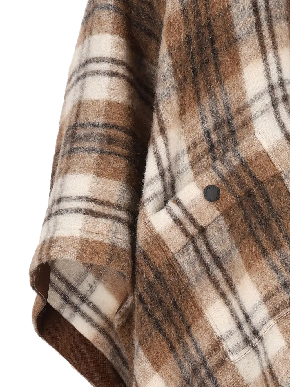 Moncler Grenoble check-pattern shearling-collar cape Bruin
