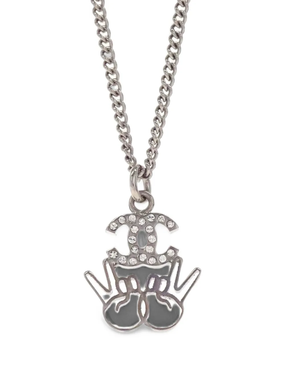 CHANEL Pre-Owned CC-logo rhinestone-embellished necklace in Silver