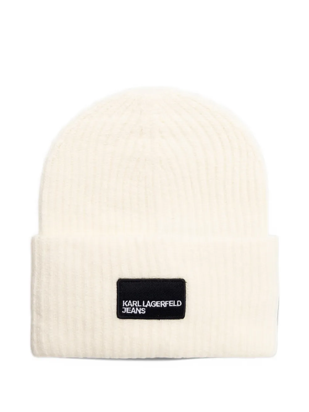 Karl Lagerfeld Jeans Ribgebreide muts met logopatch Beige