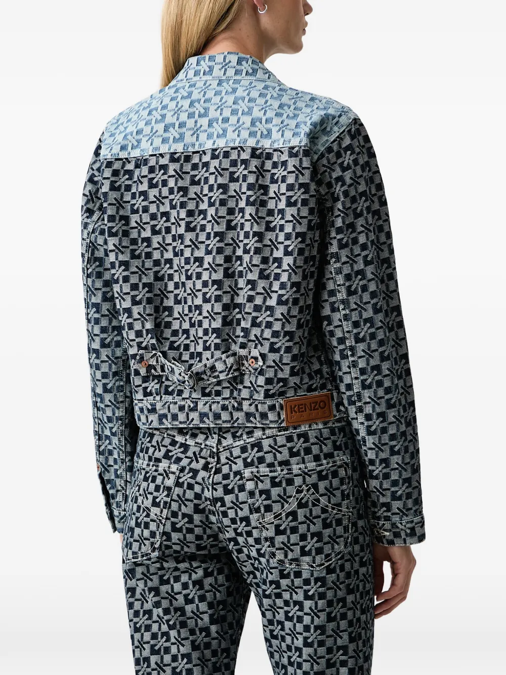 Kenzo gram monogram-pattern cropped denim jacket Blauw