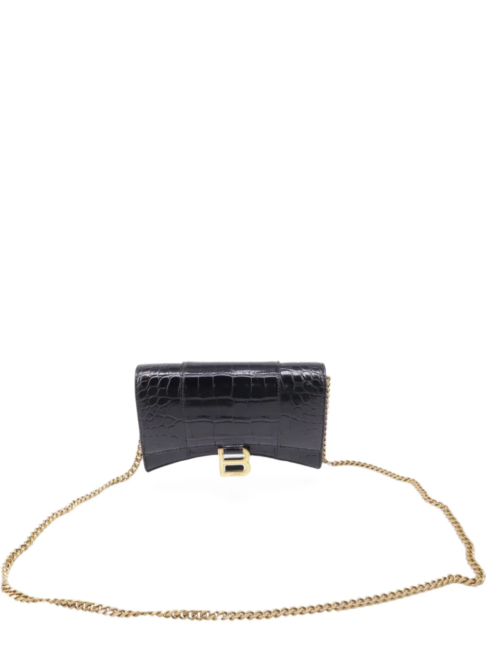 Balenciaga Pre-Owned croc-embossed chain clutch bag - Nero