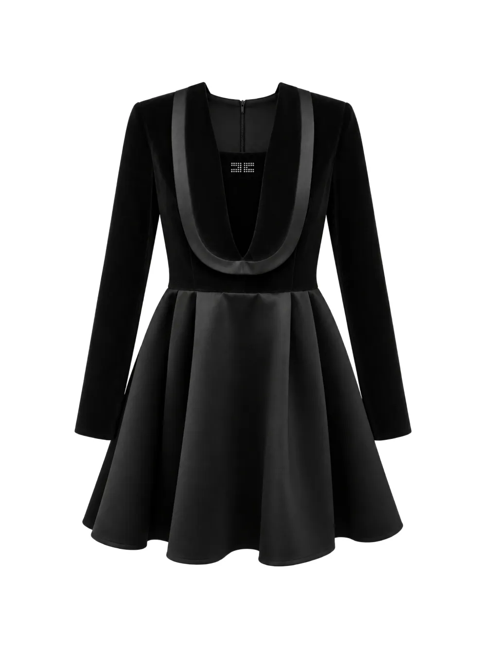 Elisabetta Franchi La Mia Bambina rhinestone-logo velvet-panelled dress - Nero
