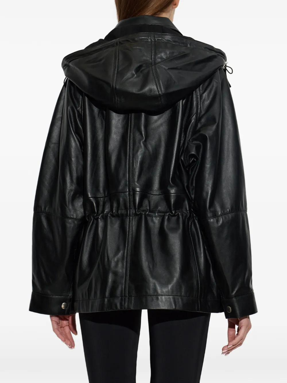 IRO Groove drawstring leather jacket Zwart