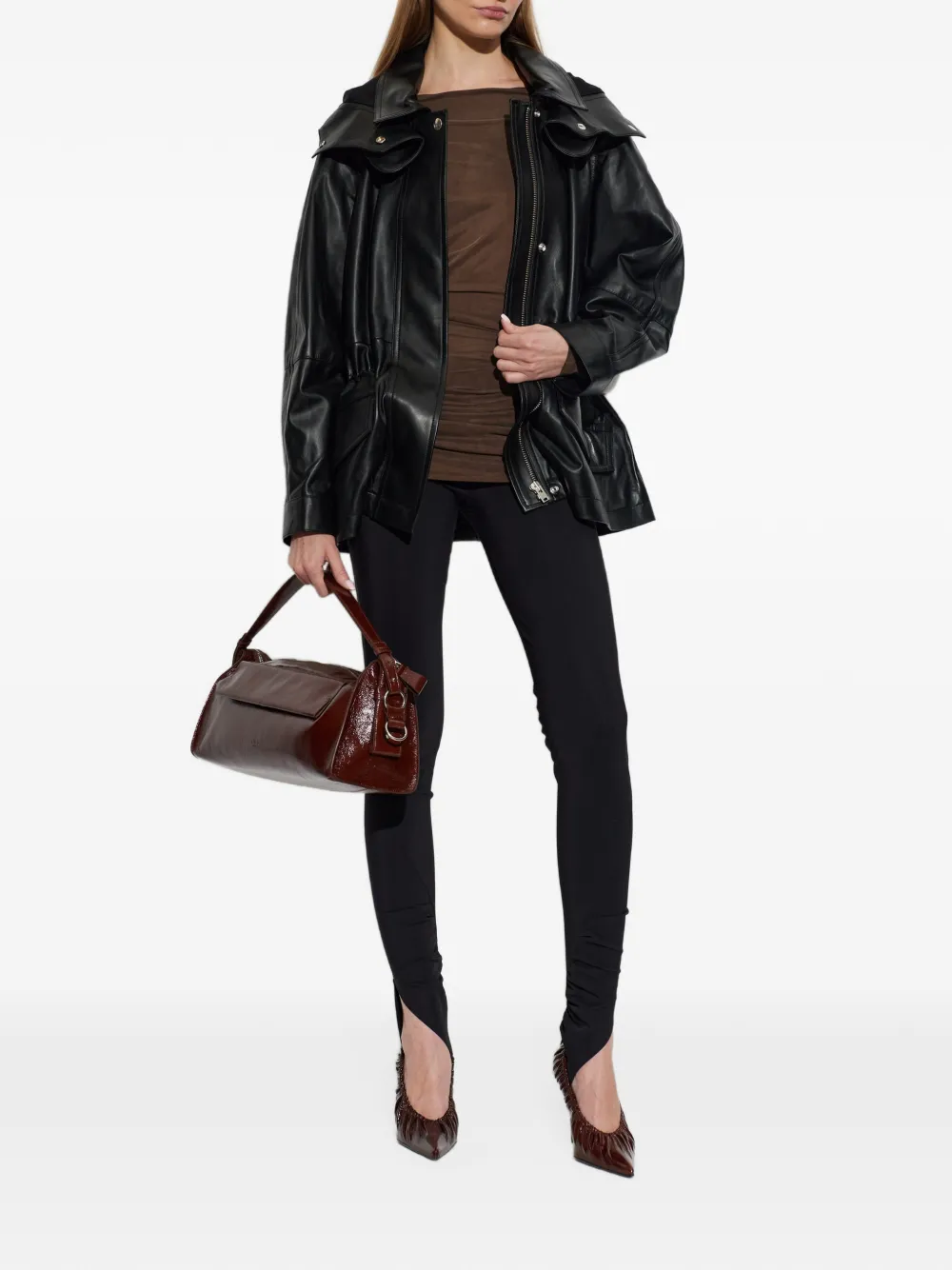 IRO Groove drawstring leather jacket Zwart