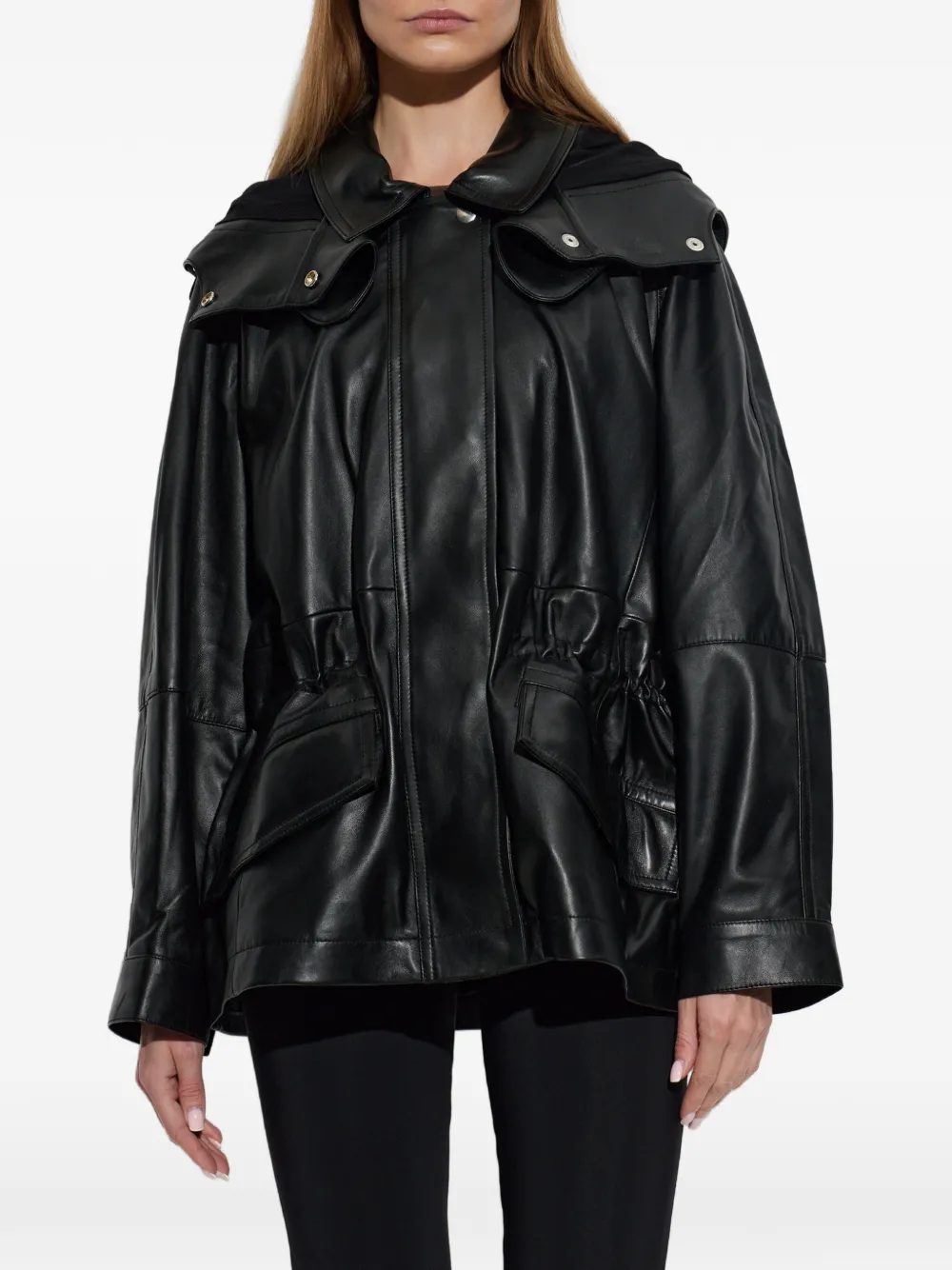 IRO Groove drawstring leather jacket Zwart