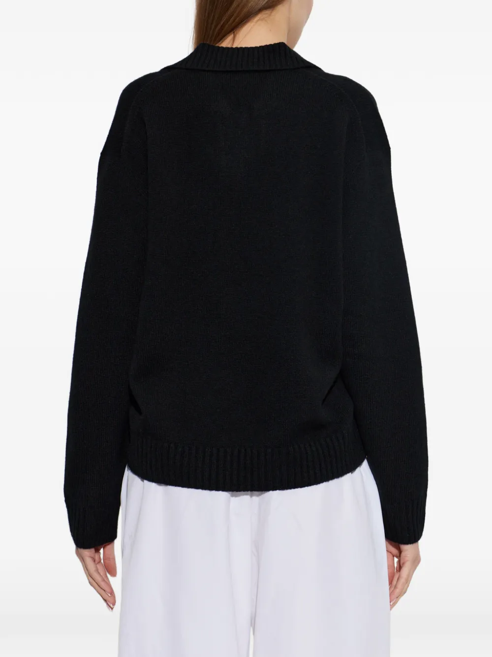Lacoste 3D cashmere knit polo-collar sweater Zwart