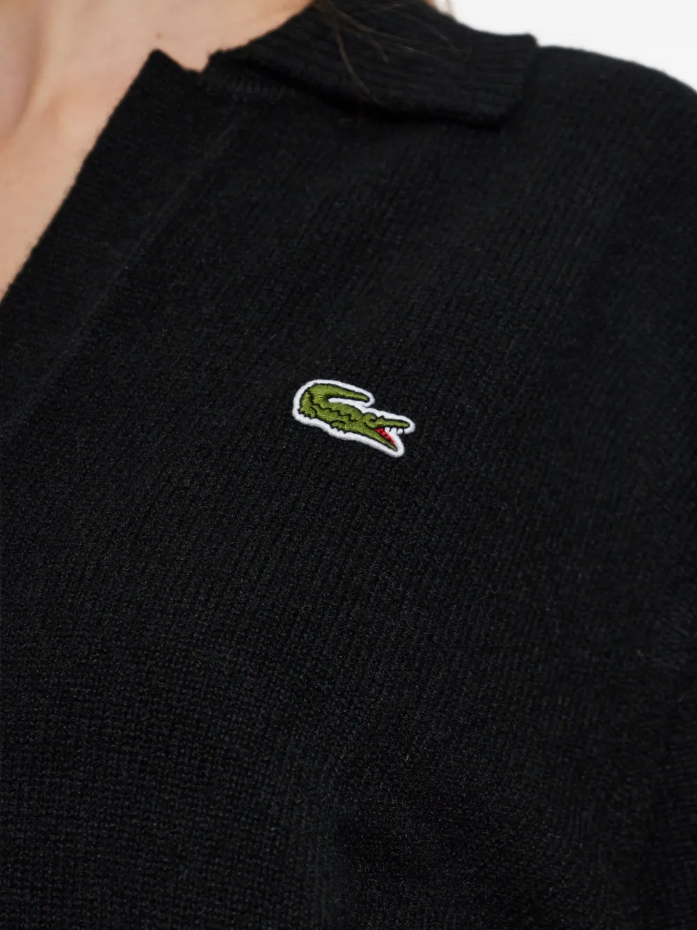 Lacoste 3D cashmere knit polo-collar sweater Zwart
