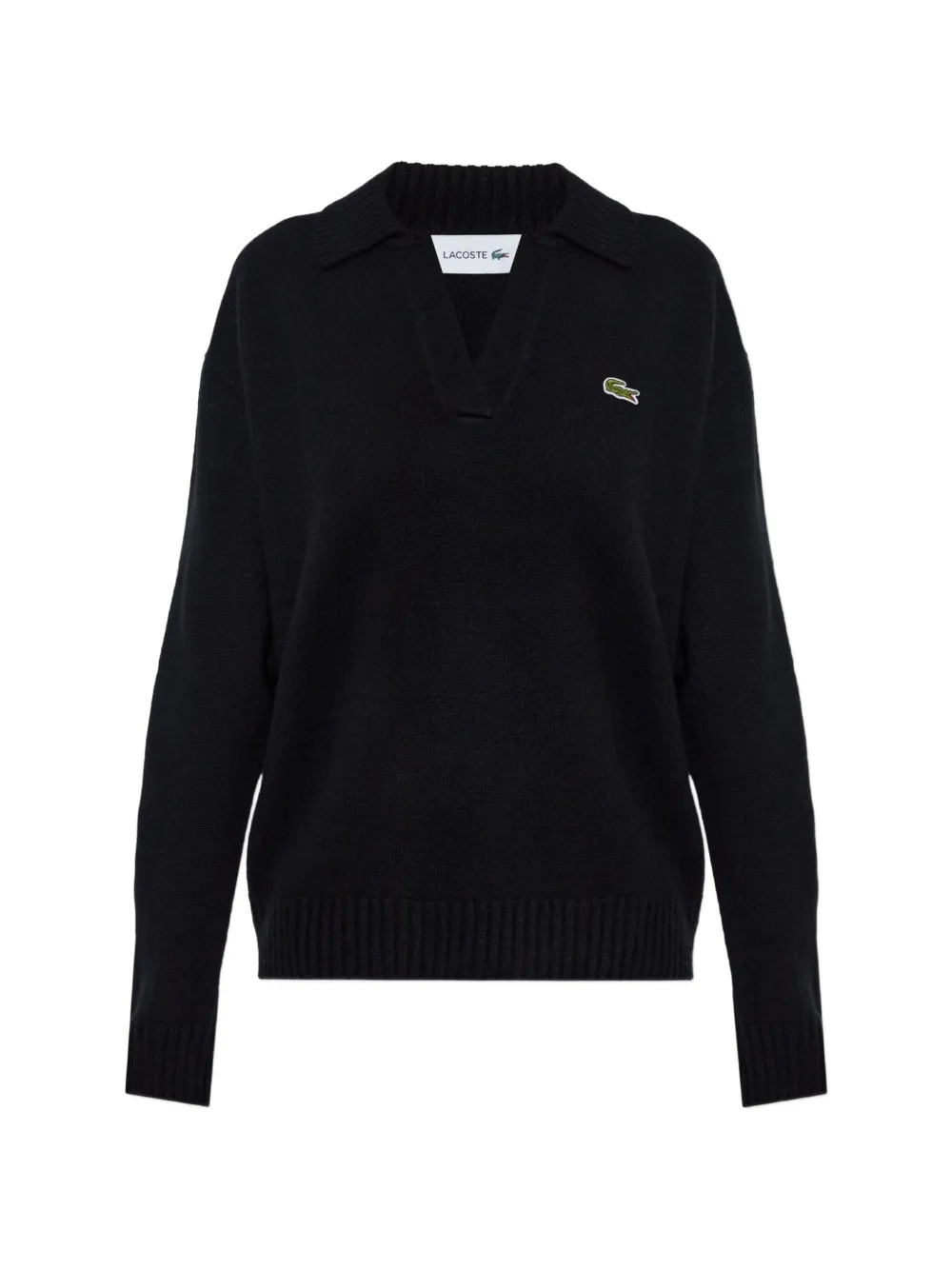 Lacoste 3D cashmere knit polo-collar sweater Zwart