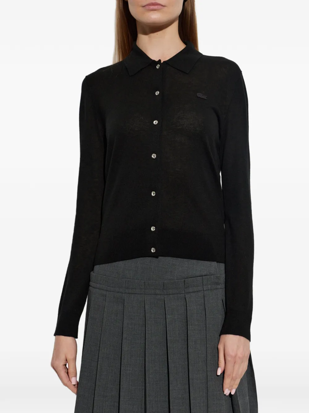 Lacoste Diamanté-button cashmere-blend cardigan Zwart