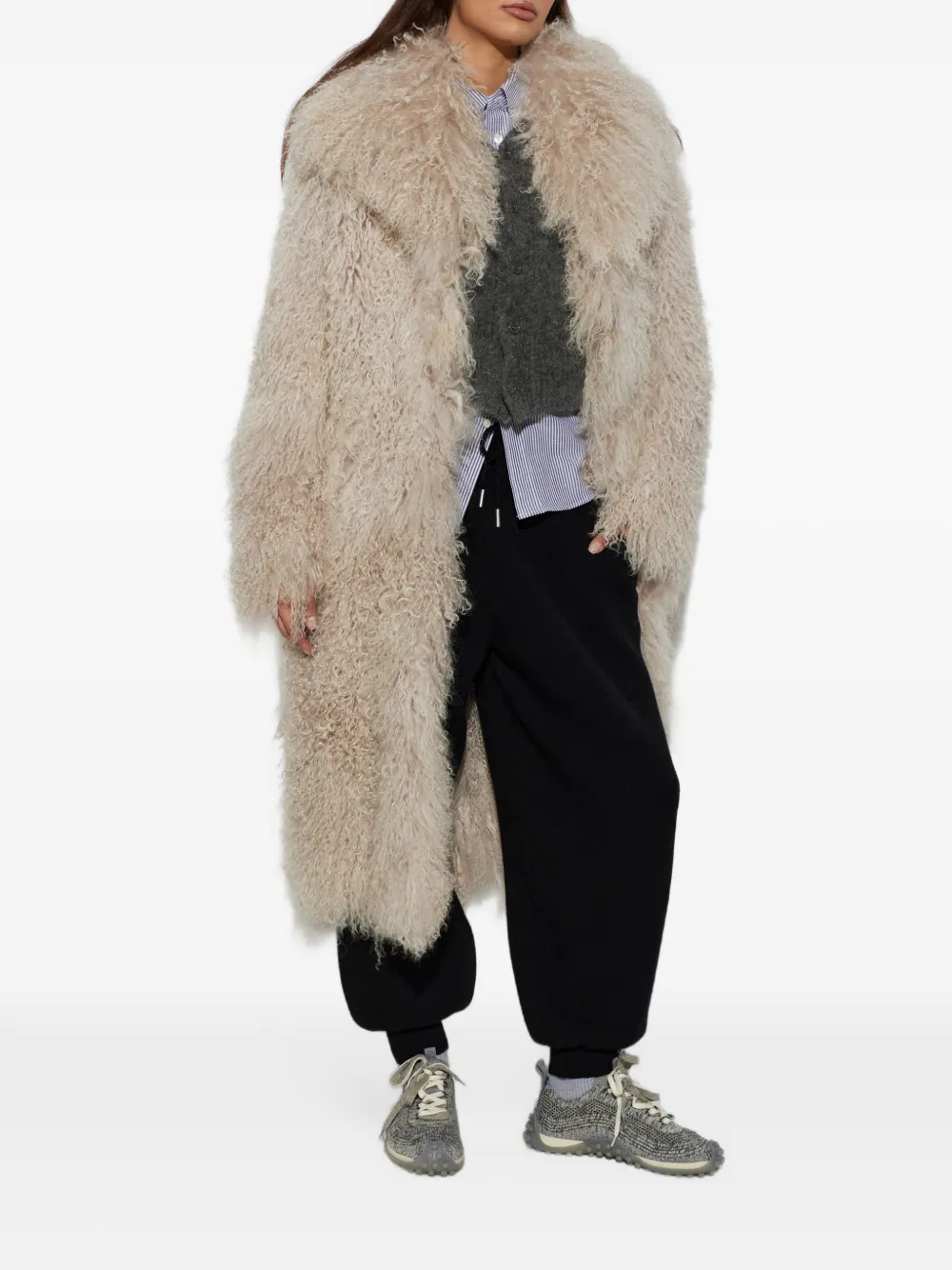 AMI Paris long white lamb-shearling coat Beige