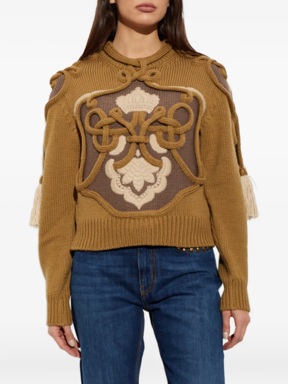 ETRO embroidered tassel-detail sweater Bruin