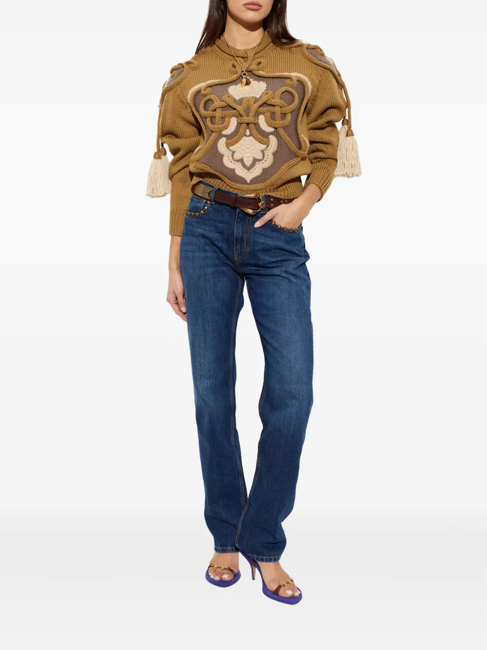 ETRO embroidered tassel-detail sweater Bruin
