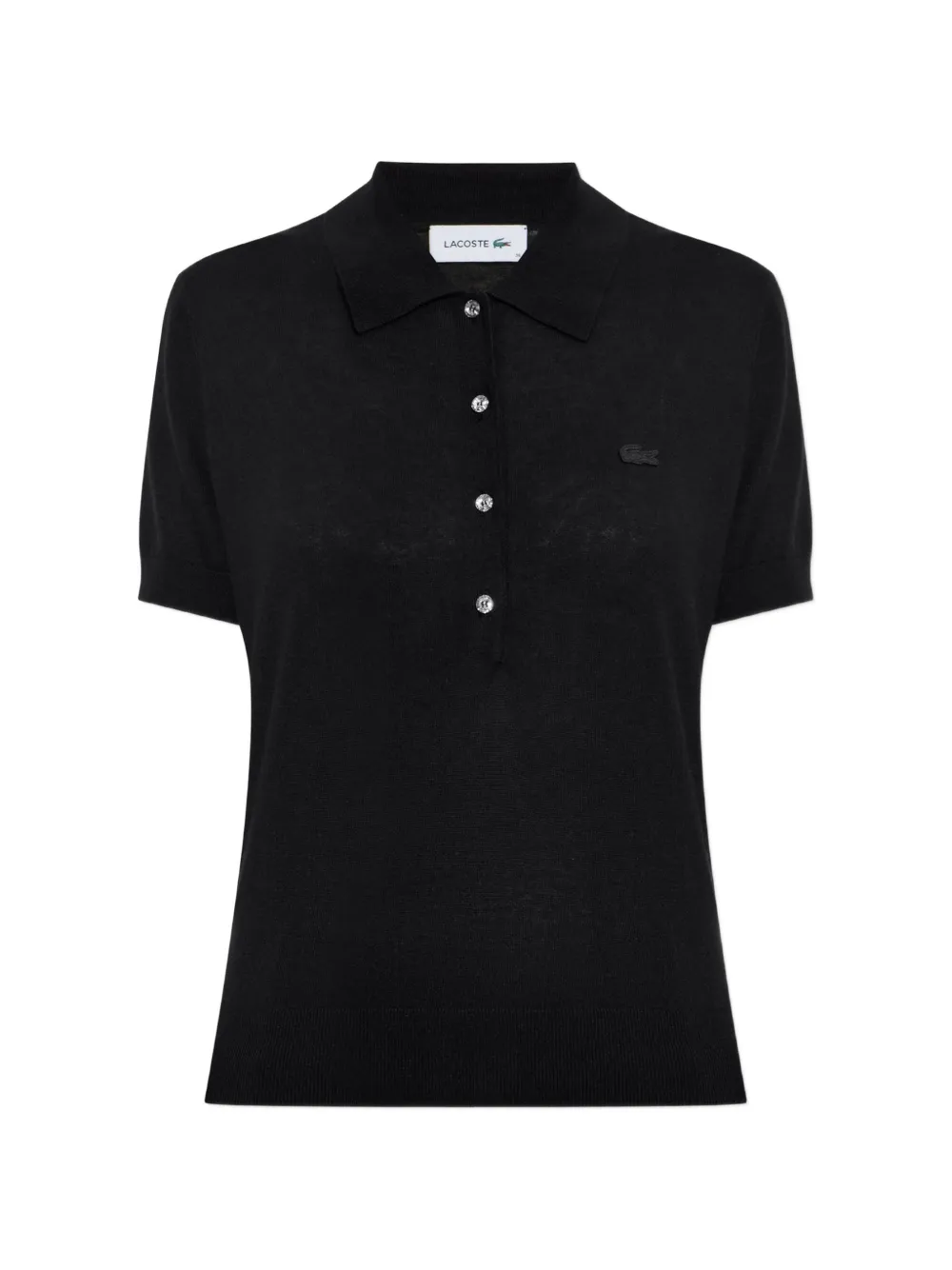 Lacoste regular-fit polo shirt in cashmere blend with diamond-adorned buttons. Zwart