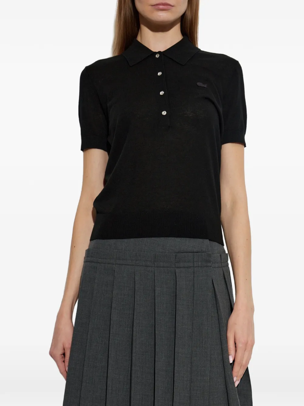 Lacoste regular-fit polo shirt in cashmere blend with diamond-adorned buttons. Zwart