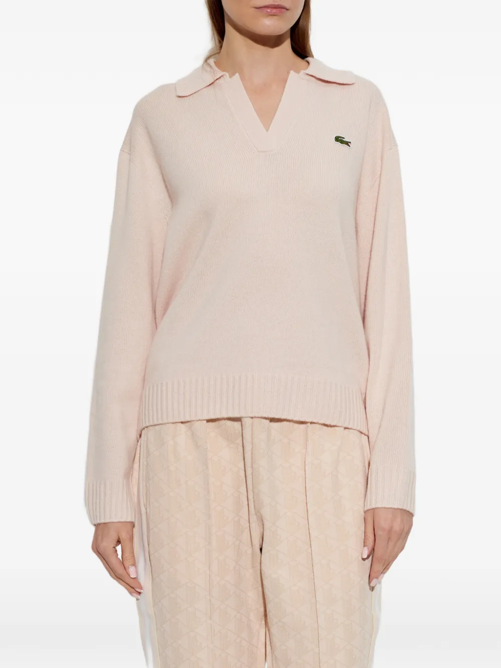 Lacoste 3D cashmere knit polo-collar sweater Roze
