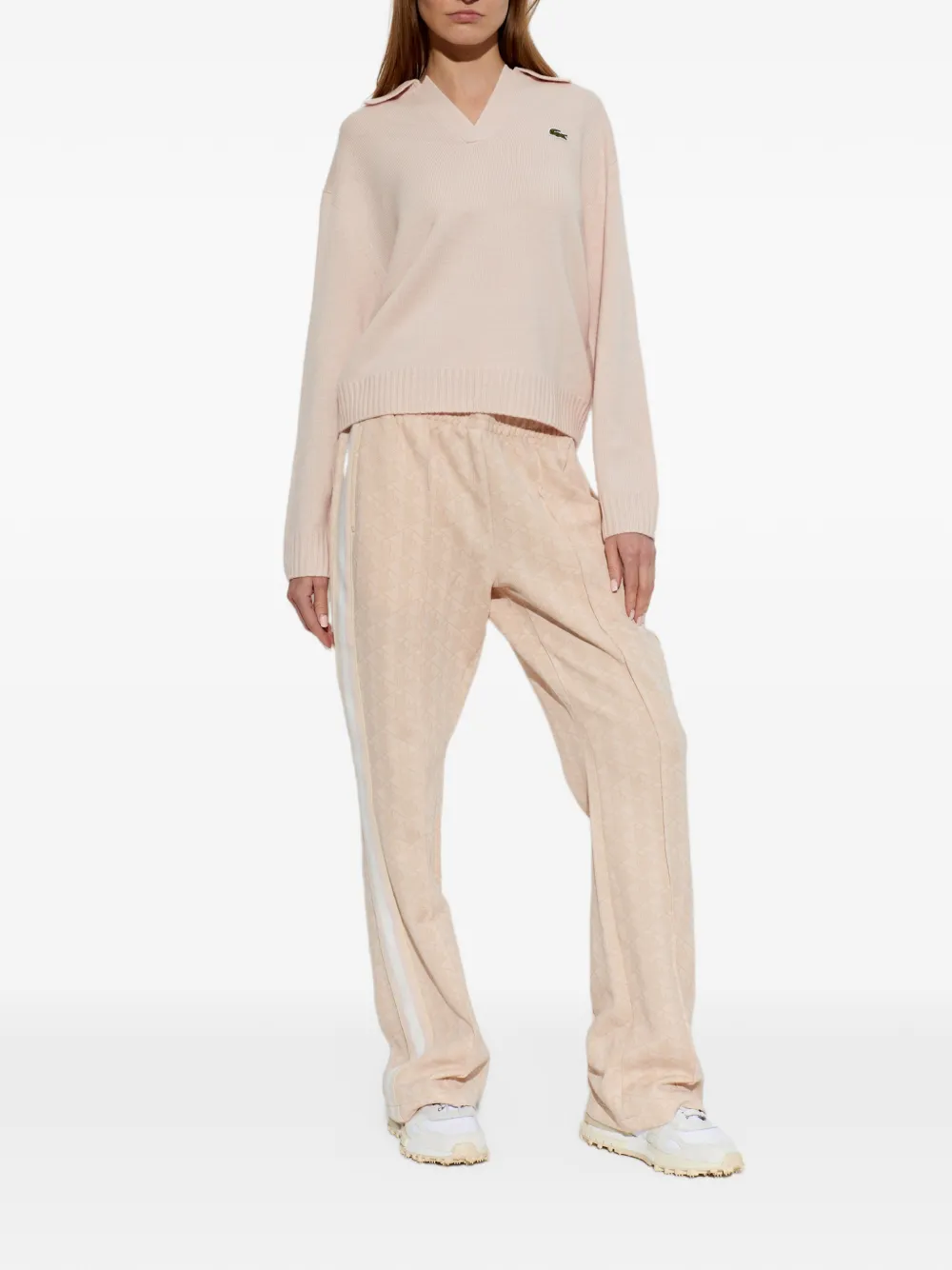 Lacoste 3D cashmere knit polo-collar sweater Roze