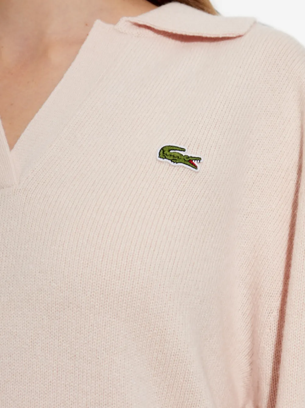 Lacoste 3D cashmere knit polo-collar sweater Roze