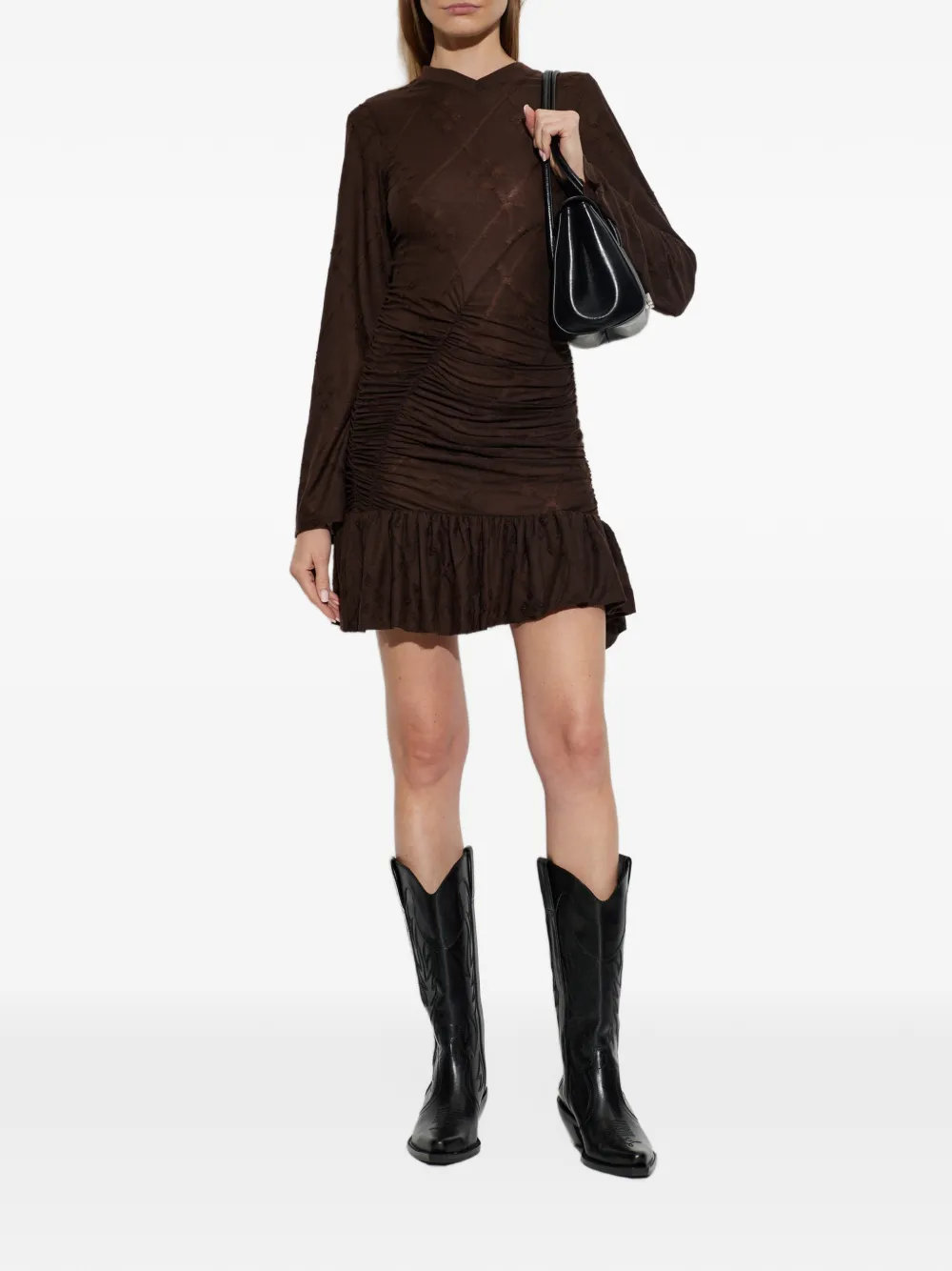 IRO Harmony ruched ruffled mini dress Bruin