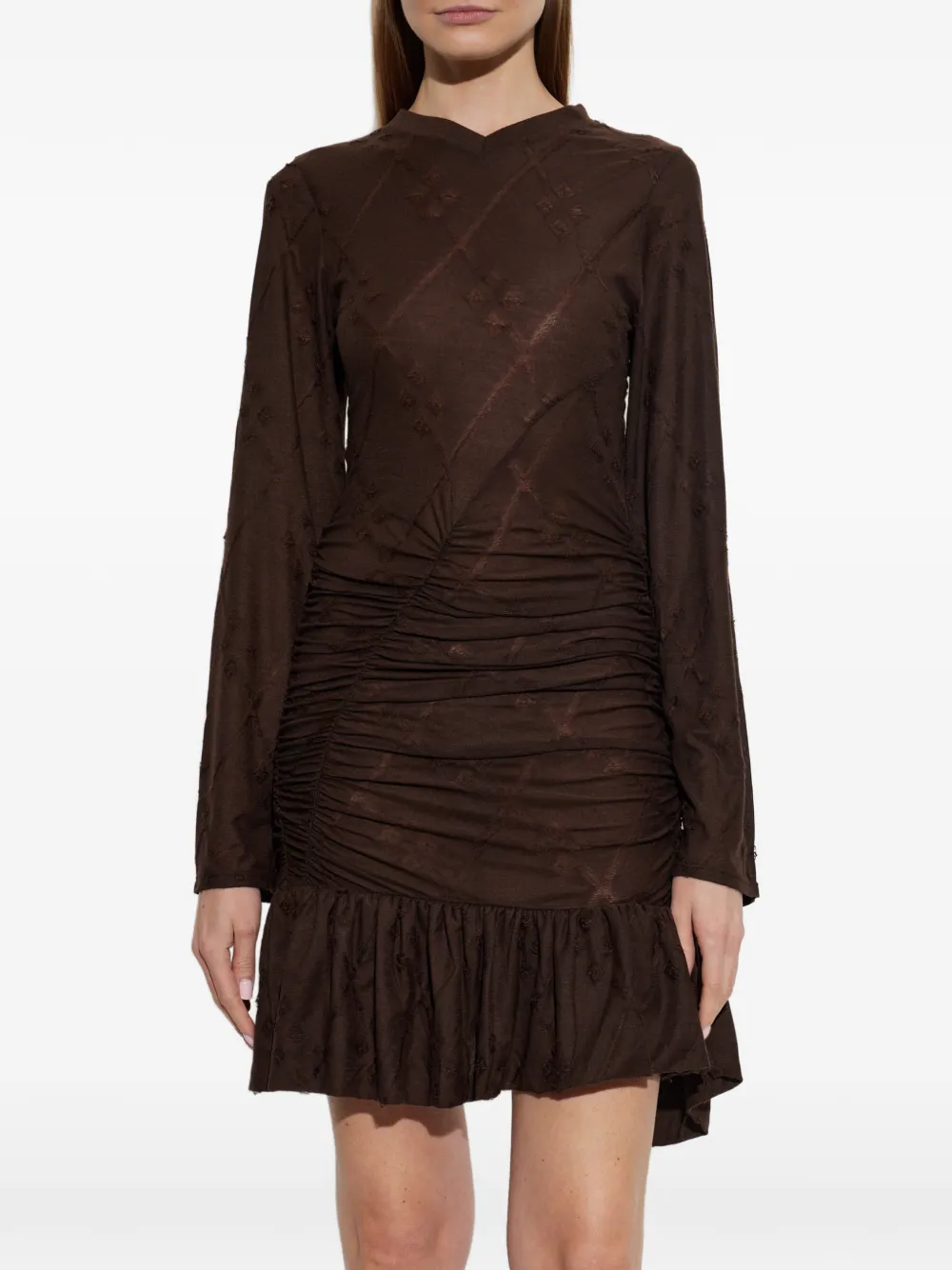 IRO Harmony ruched ruffled mini dress Bruin