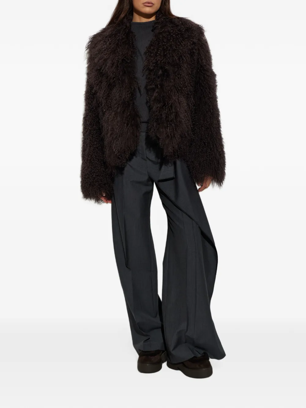 AMI Paris brown lamb-shearling short jacket Bruin