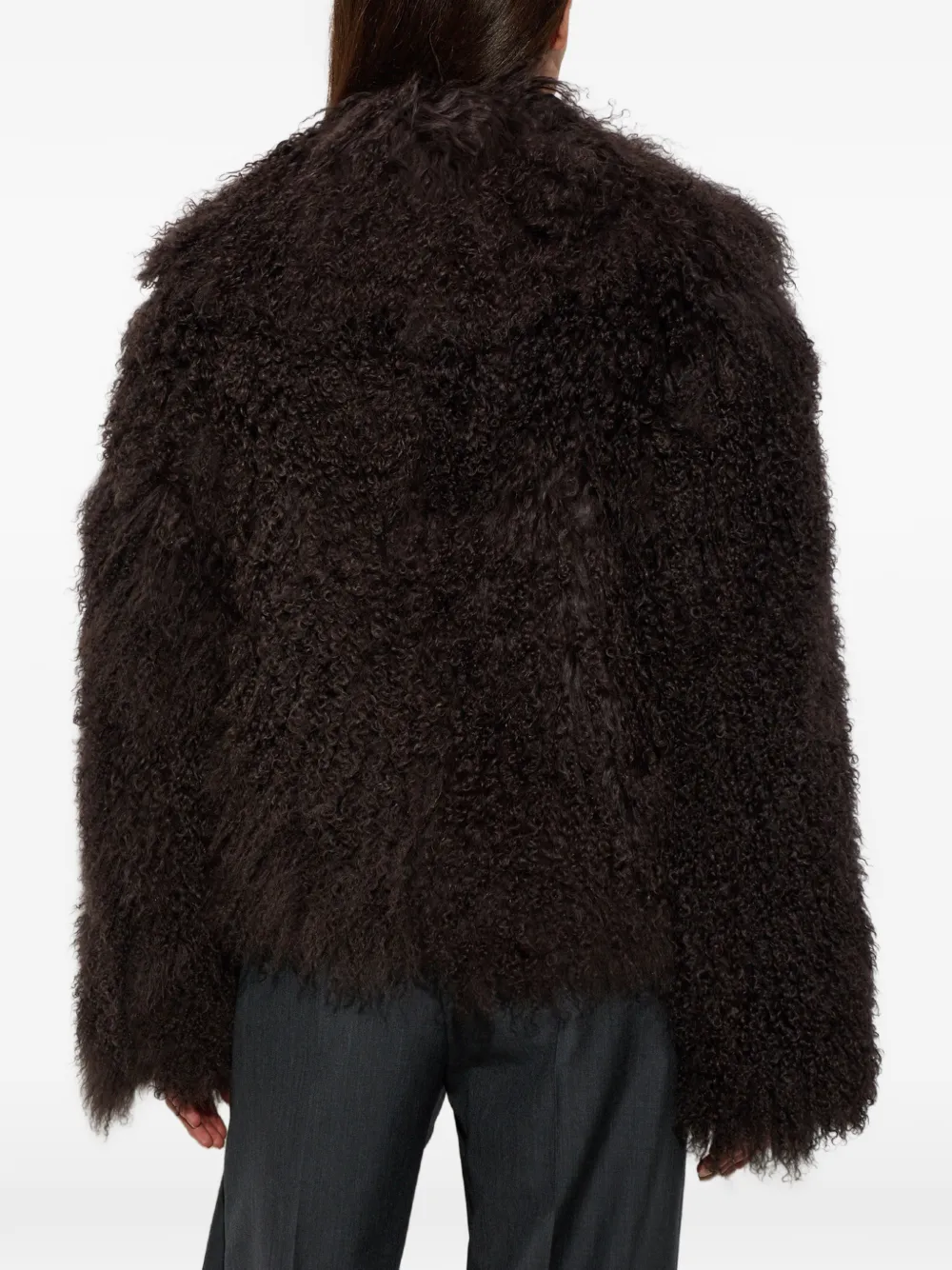 AMI Paris brown lamb-shearling short jacket Bruin