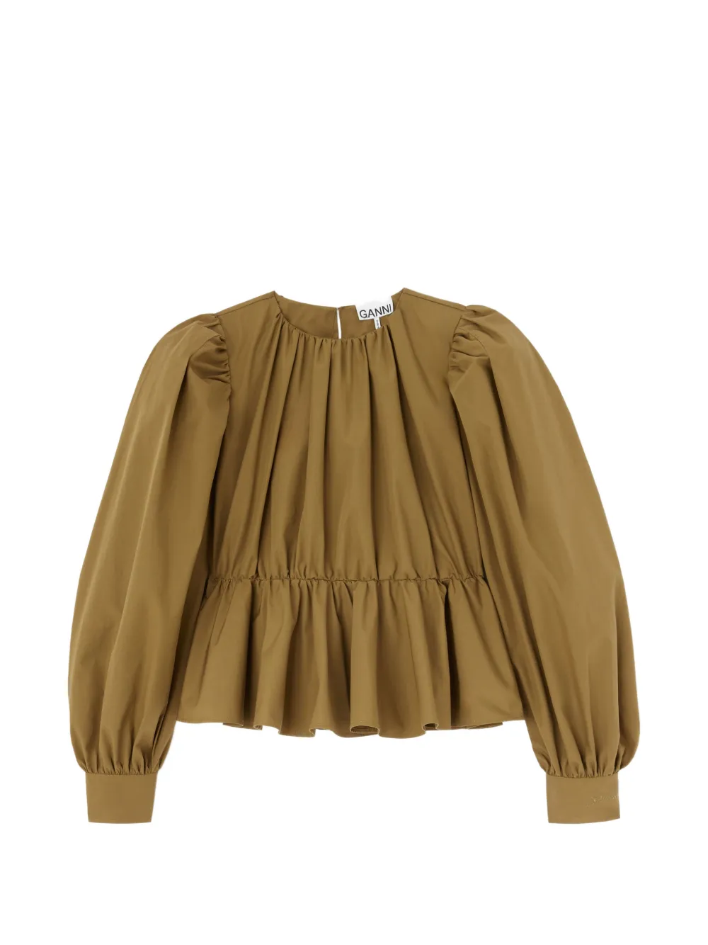 GANNI peplum cotton-poplin blouse Groen