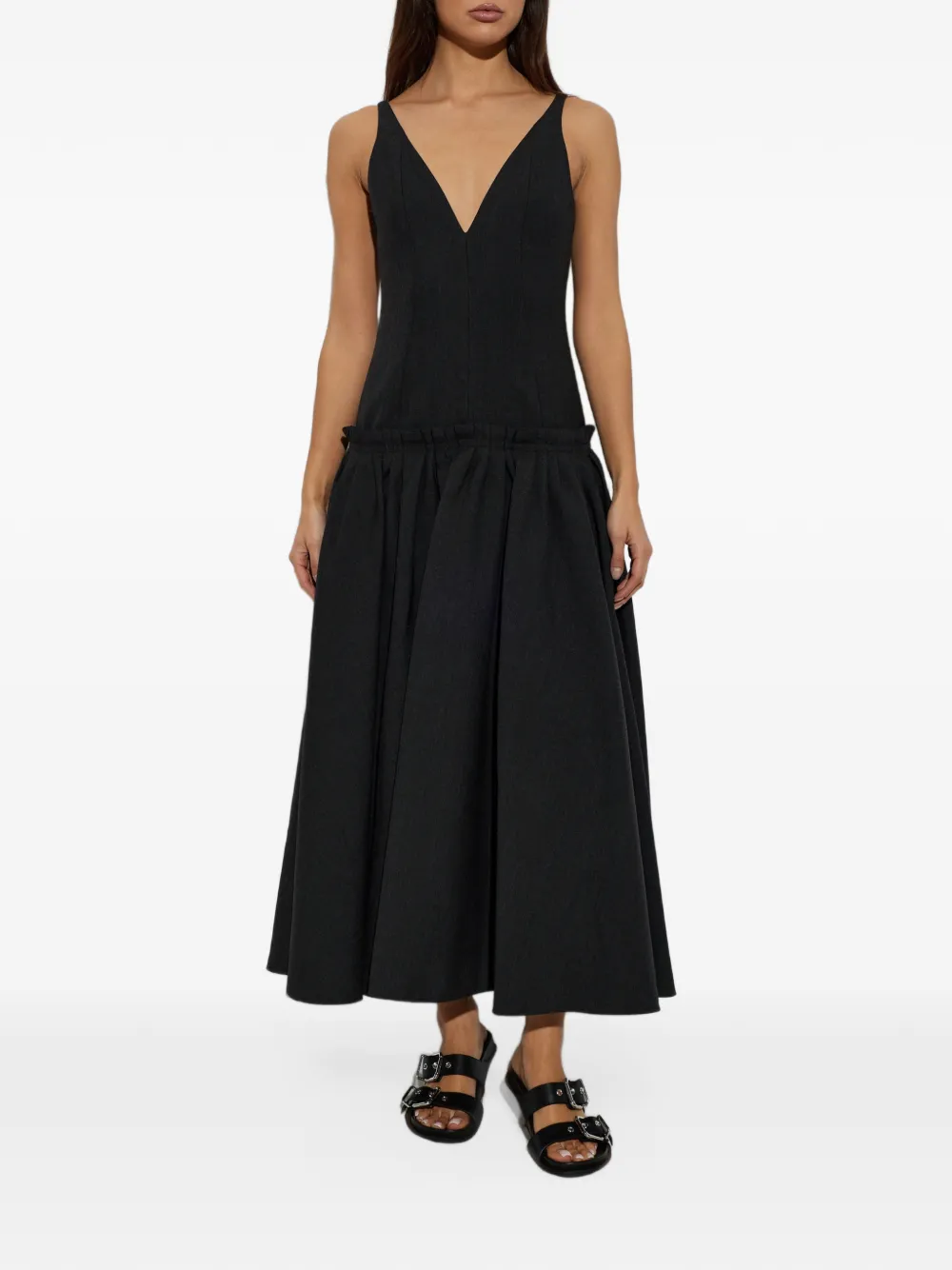 AMI Paris maxi grey low-waisted wool dress Grijs