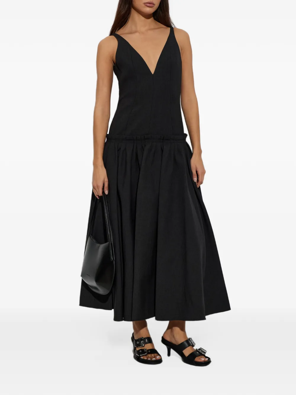 AMI Paris maxi grey low-waisted wool dress Grijs