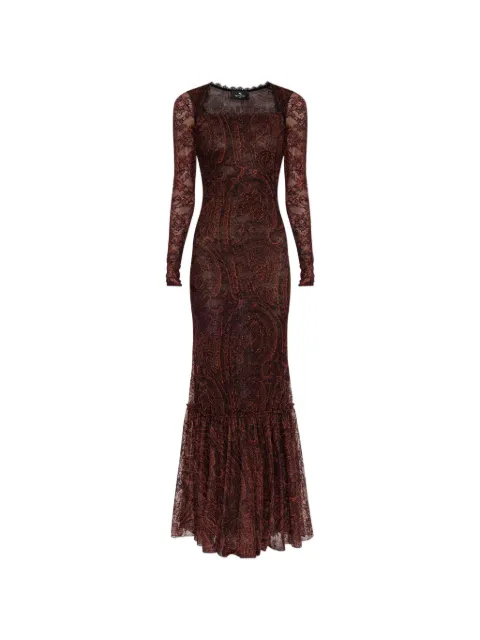ETRO robe longue en dentelle à imprimé cachemire