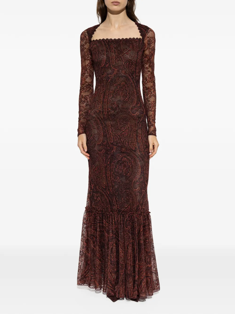 ETRO paisley-print lace maxi dress Bruin