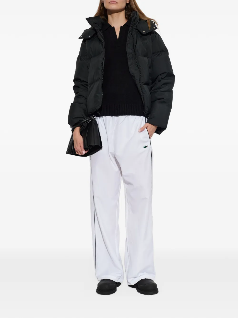 Lacoste waterproof down jacket with hood Zwart