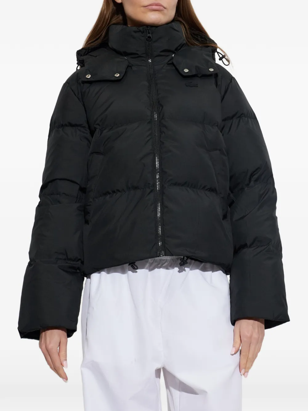 Lacoste waterproof down jacket with hood Zwart